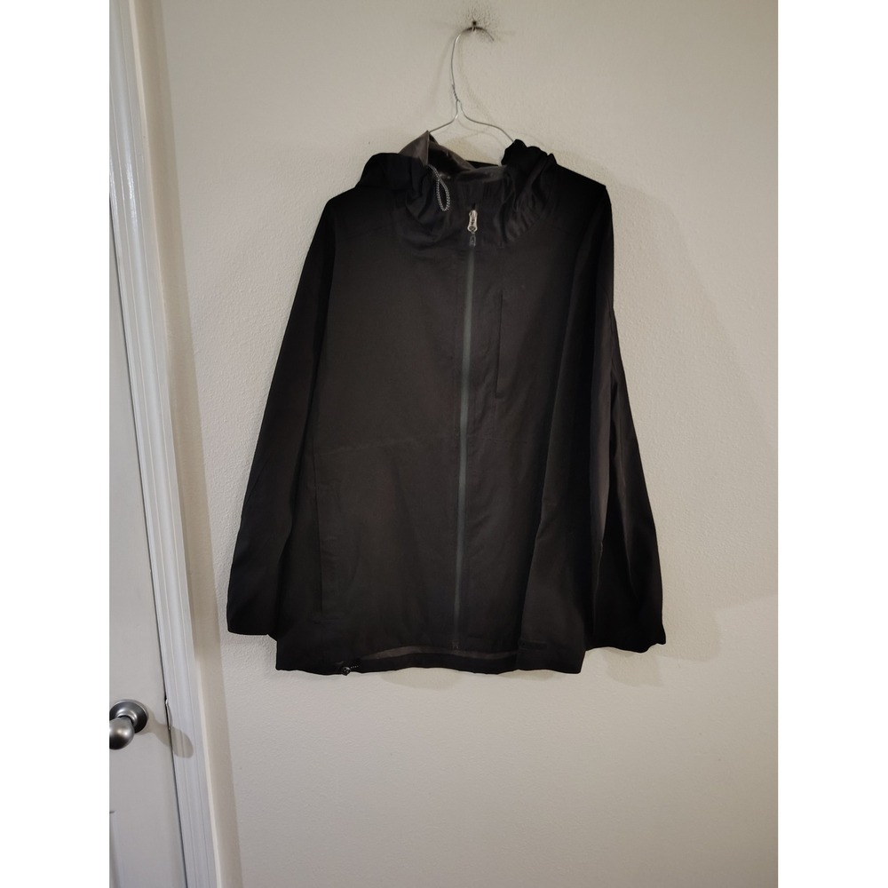 Swiss Tech Mens XL Black Hooded Rain Jacket Windbreaker Full Zip Lightweight